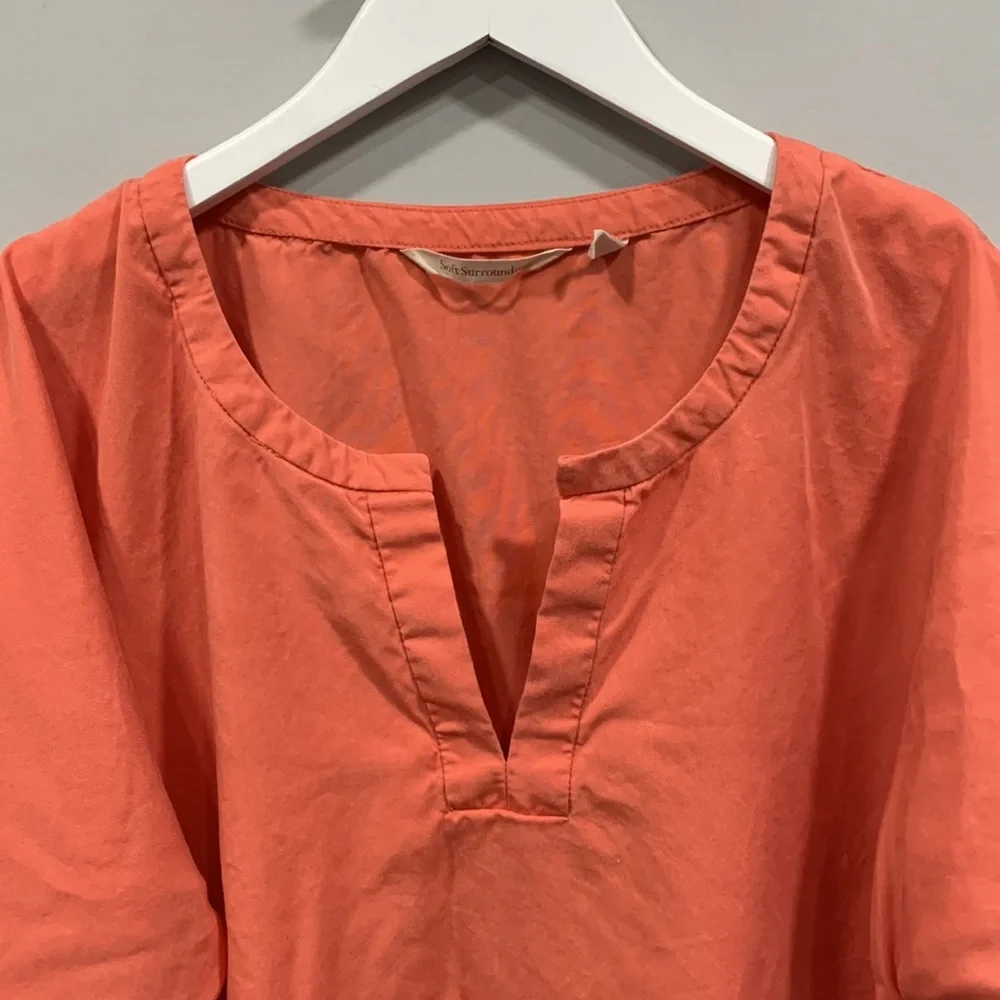 Soft Surroundings 100% Tencel V Neck 3/4 Tie Sleeve Shoulder Cut Top Medium